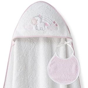 Handdoek met capuchon voor kinderen met bablagin, eenhoorn, wolken, wit en roze