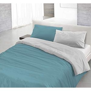 Italian Bed Linen Natural Color Doubleface dekbedovertrek, 100% katoen, koningsblauw/lichtblauw, dubbel