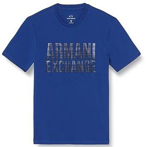 Armani Exchange Heren slim fit, ronde hals, bedrukt logo, stretch katoenen T-shirt, New Ultramarine, XS