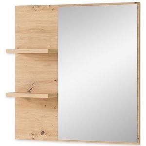 BARI Wandspiegel in Artisan eikenlook, FSC-gecertificeerd, praktische spiegel met plank voor hal en garderobe, 78 x 80 x 17 cm (b x h x d)