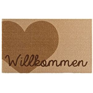 Zala Living Welkom Herz Bruin Beige 50x70 cm deurmat vuilvangmat schoonloopmat deurmat decoratieve mat, polyamide, 50 x 70 x 0,7 cm