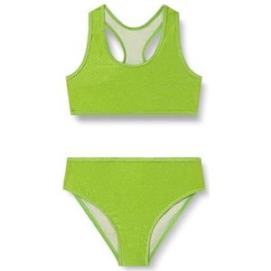 Tweedelig badpak voor meisjes, effen, glanzende stof, Eend groen, 6 Jaren