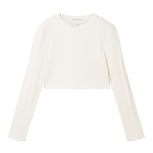 TOM TAILOR Basic shirt met lange mouwen voor meisjes met geribbelde structuur, 12906 - Wool White, 152