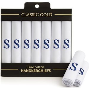 DUDU N GIRLIE 7 Pack van Heren/Heren Witte Satijn Begrensde Zakdoeken met & Blauw Geborduurde Initialen, S, One Size