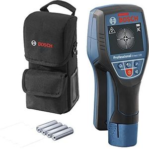 Bosch Professional wandscanner D-tect 120 (4x AA batterij, max. detectiediepte kunststof buizen/houten stijlen/stroomleiding/ferrometaal/non-ferrometaal: 60/38/60/120/120 mm, opbergtas)