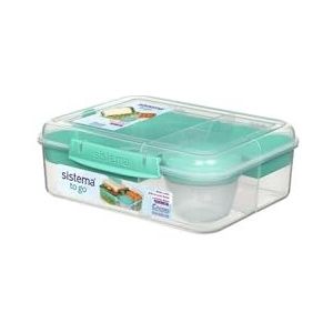 Sistema Bento Box TO GO broodtrommel met vakken, 1,65 l lunchbox met yoghurt/fruitcontainer, voor kinderen en volwassenen, BPA-vrij, blauwgroen