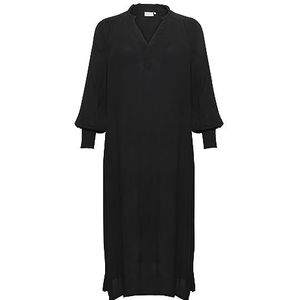 Kaffe Curve Plus-Size maxi-jurk voor dames, lange mouwen, losse pasvorm, V-hals, Black Deep, 46 (L)