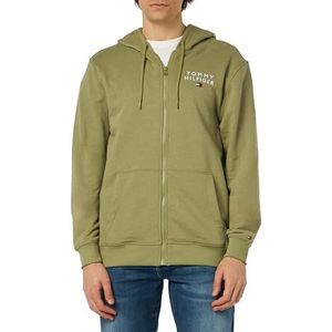 Tommy Hilfiger Heren Logo Zip-Thru Hooded Lounge Jumper, Groen (vervaagde olijf), S