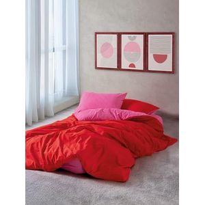 Nuit Des Rêves Ranforce Double Quilt Cover Set (200 x 200 cm), 100% katoen, rood en fuchsia, 2 kussenslopen (80 x 80 cm), reactieve print, machinewasbaar, elegant design