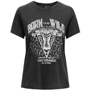 ONLY Onllucy Reg S/S Top JRS Noos T-shirt voor dames, zwart/print: geboren om wild te zijn, XL