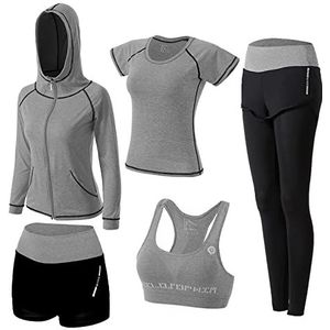 ZETIY Dames 5-delige sportpakken Fitness Yoga Running Atletische Trainingspakken - Grijs - Small, Licht Grijs, S