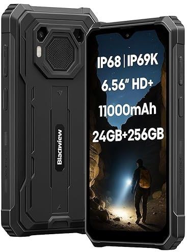 Blackview BV6200 Plus Téléphone Incassable, 24GB+256GB, Batterie 11000mAh, Haut-Parleur Ultra-Fort 3W 98dB, 16MP+13MP, 6,56'' HD+, Android 14 Dual SIM IP68 Étanche Smartphone Débloqué, NFC Noir