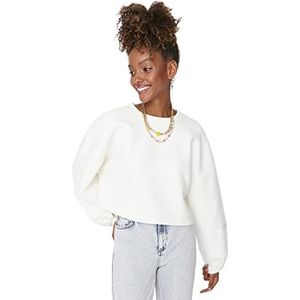 TRENDYOL Dames Crew Neck Plain Oversize Sweatshirt, Ecru, S, ecru, S