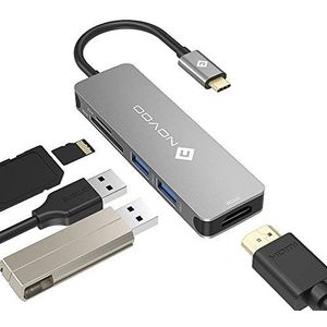 NOVOO - USB C-hub 5 in 1 - Aluminium - HDMI 4K - 2 x USB 3.0, SD en microSD-kaartlezer