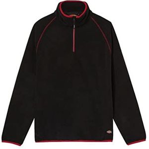 Dickies - Sweatshirt voor heren, Smithfield Two Tone Fleece, Quarter Zip Opening, Zwart/Rood, S
