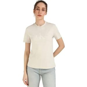 Calvin Klein Jeans Dames glanzend MONOLOGO Regular TEE J20J224983 S/S T-shirt, grijs (Moonbeam), XS, Grijs (Moonbeam), XS