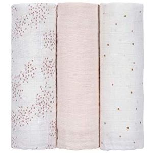LÄSSIG Baby spuugdoek pucktuch mullluiers mousseline doek set van 3 katoen 85 x 85 cm/Swaddle & Burp Blanket L About Friends Chinchilla, roze