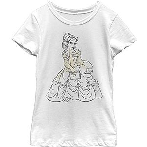 Disney Princess Sketchy Belle Girl's Solid Crew Tee, wit, XS, Weiß, XS