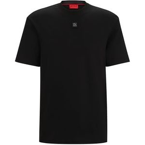 HUGO Dalile T-shirt voor heren, regular fit, van katoen, interlock met herzien logo, ZWART1, L