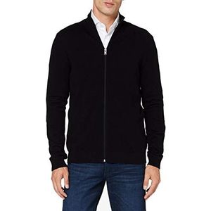 SLHBERG Basic gebreide jas voor heren, effen, katoen, cardigan met ritssluiting en lange mouwen, zwart (zwart), L