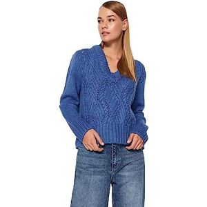 Trendyol FeMan Regular fit Basic V-hals gebreide trui, Blauw, M, Blauw, M