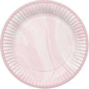 Folat 61915 Papieren Tableware papieren borden, rond, Ø marmer, roze, 23 cm, 8 stuks wegwerpservies, borden voor verjaardagsfeest, babyshower, bruiloft, bruidsfeest