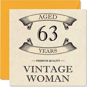 Vintage 63e verjaardagskaarten voor vrouwen - leeftijd 63 jaar - leuke verjaardagskaart voor mama zus vrouw vriendin oppas oma tante, 145 mm x 145 mm dames wenskaarten, 63e verjaardagskaart