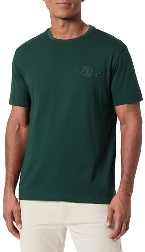 Gant - REG TONAL SHIELD SS T-SHIRT - T-shirt - Tartan green - Borduurwerk - Ronde hals - Regular fit