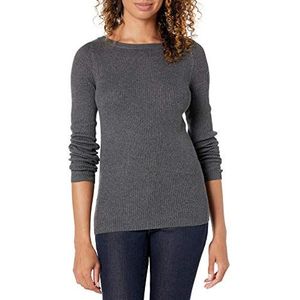 Amazon Essentials Dames lichtgewicht geribbelde lange mouwen boothals slimfit trui, houtskool heather, XS