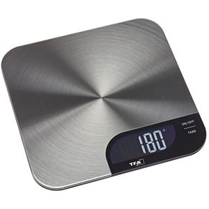 TFA Dostmann Keukenweegschaal digitaal Cheesecake, 50.2006.60, gemakkelijk te reinigen, Tara-buigfunctie, antislip stand, tot 5 kg, van roestvrij staal
