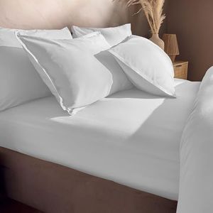 Silentnight Hoeslaken van gewassen katoenrijk - zacht, stijlvol linnen look comfortabel onderlaken - diepe pasvorm met elastische hoeken - ademende stof, machinewasbaar, eenpersoonsbedmatras, wit