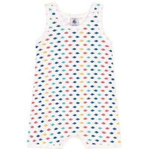 Petit Bateau Korte jumpsuit voor babyjongens, Witte Marshmallow/Multicolor, 3 maanden