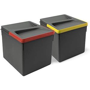 EMUCA 8197623 Recyclingcontainers voor keukenlade, hoogte H 216 mm (2 x 12 L), Actraciet grijs