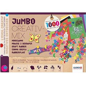 GLOREX 6 2245 030 - Jumbo schuimrubber creatieve mix, bestaat uit 1000 delen, met schuimrubber platen, letters en cijfers, gestanste delen, knutsellijm, enz. voor creatief knutselen