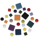 Rayher Mozaïekstenen mengsel (ongeveer 395 stuks), 10x10mm, 20x20mm, ø 12mm, emmer 500g, kleurrijk glas, 13,3 x 13,3 x 6,3 cm