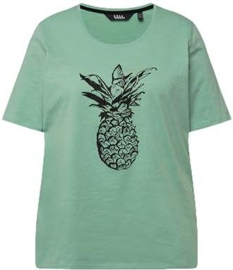 Ulla Popken - Shirt - Jade Groen/Zwart - Dierenprint - Katoen - Kwartmouw