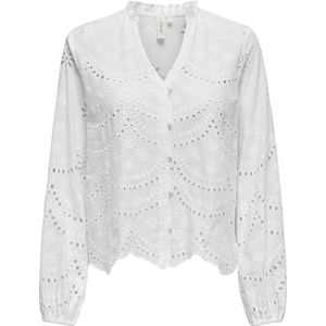 ONLY - Onlbine Lalisa - Damestop - Helder Wit - V-hals - Lange Mouwen