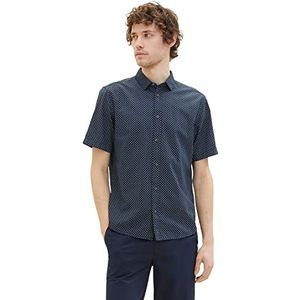 TOM TAILOR Herenhemd met korte mouwen met patroon, 31795 - marineblauw minimalistisch design, XL