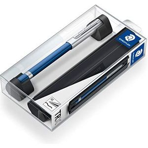 STAEDTLER TRX 412TRX3M-9ST rollerball (ergonomische driehoekige vorm, fluweelzacht aluminium oppervlak, opsteekdop met metalen clip, rollerbalpen navulling, lijndikte: M, schrijfkleur: zwart) blauw