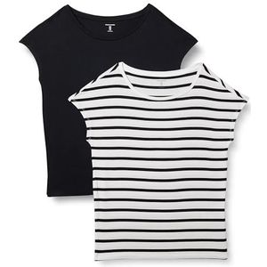 Amazon Essentials Dames Jersey Standard-Fit T-shirt met korte mouwen boothals pak van 2, zwart/wit Franse streep, XS