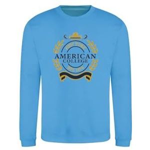 AMERICAN COLLEGE USA Sweatshirt met print, warme kleding, uniseks, kinderen, jongens en meisjes, casual, model ACSCRW5, Indigo, 14 jaar, Indigo, 14 ans