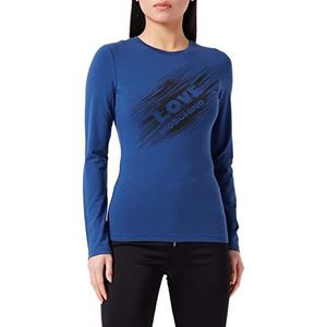 Love Moschino Dames strakke pasvorm lange mouwen met gekrast logo Discharge print T-shirt, blauw, 42