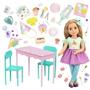 Glitter Girls Poppen – Poseable 14 inch Doll Sashka & Surprise Verjaardagsfeestset – Tafel & Stoelen Meubels – Speelvoedseltaart, Snoep & Decoratie Accessoires – Speelgoed voor kinderen vanaf 3 jaar