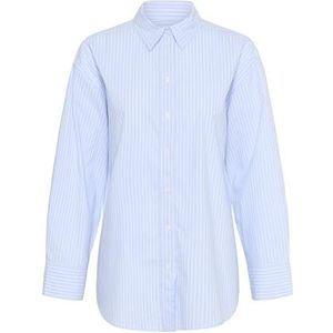 Part Two - Blouse - Blauw - Katoen - Lange Mouwen - Subtiele Streepjesprint