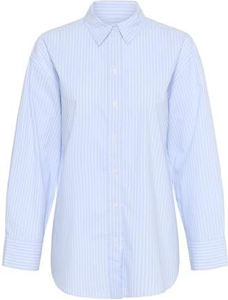 Part Two - Blouse - Blauw - Katoen - Lange Mouwen - Subtiele Streepjesprint