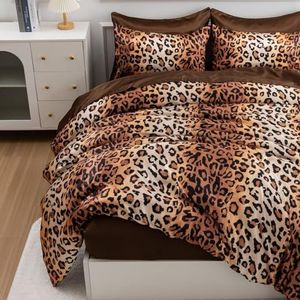 A Nice Night Luipaard bedrukt, satijn zijdezacht dekbed sexy luxe super zacht microvezel dekbed set vol/koningin, licht gewogen koffie koffie koningin (88-by-223,5 cm)