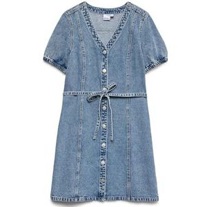 Blousejurk - Effen - Denim - V-hals - Kort/mini - Gedrapeerd