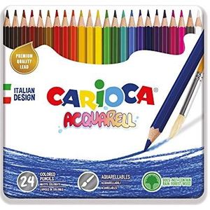 Carioca Aquarelpotloden | Aquarelpotloden van plaatstaal voor kinderen, potloden met robuuste punt, verschillende kleuren, 24 stuks