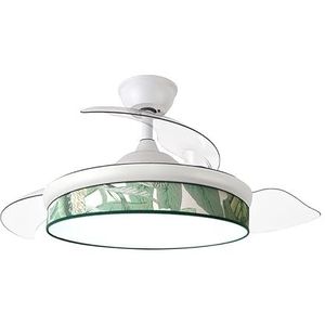 Eden pulse Witte ventilator met groene bladeren, 91D, 3 uitklapbare vleugels, 72 W, afstandsbediening, timer, 37/52 x 40/91 cm