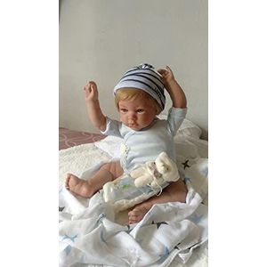 Baby Reborn Valentìn, Reborn gemaakt van siliconen, met buizen, vouwen, hoofddeksel, 52 cm en 2,3 kg. Jurk en accessoires voor een echte baby. Gemaakt in Spanje, gecertificeerd op echtheid.